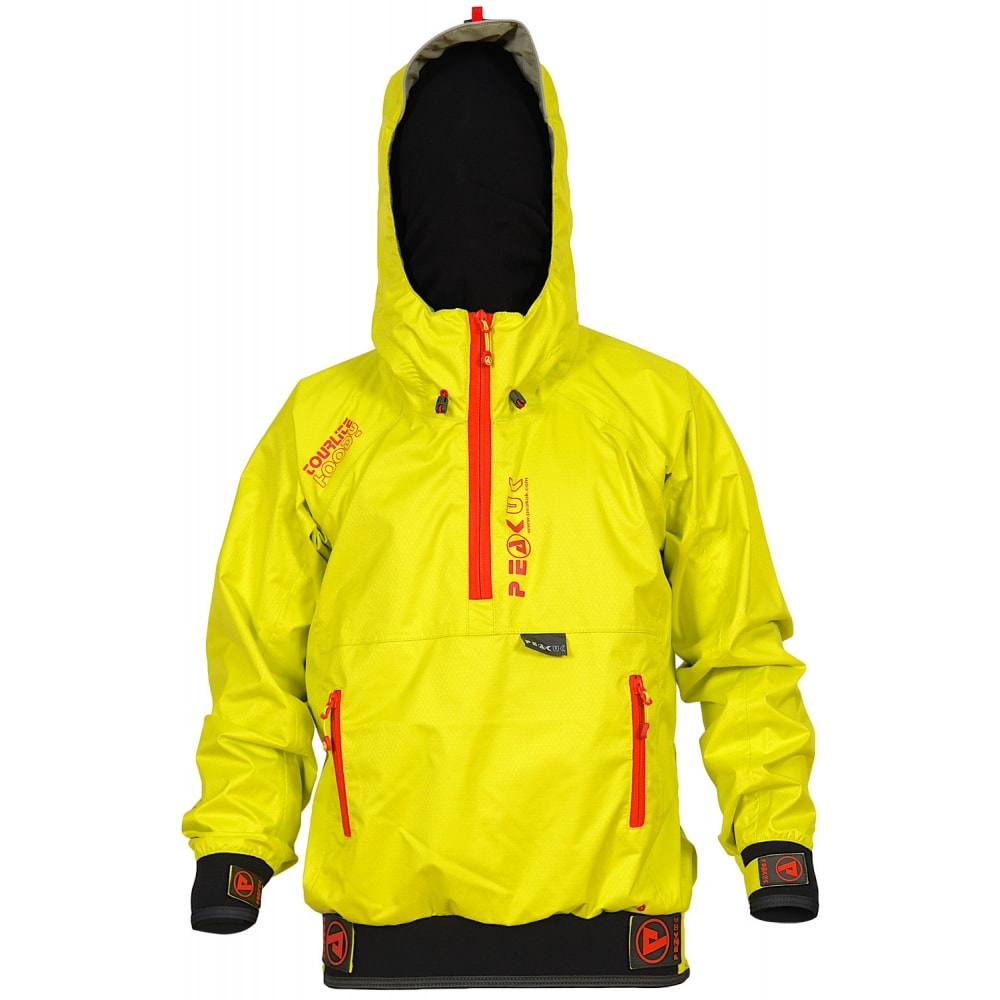Tourlite Storm Hoody i limegrönt – paddlingsjacka framifrån med dragkedja och huva