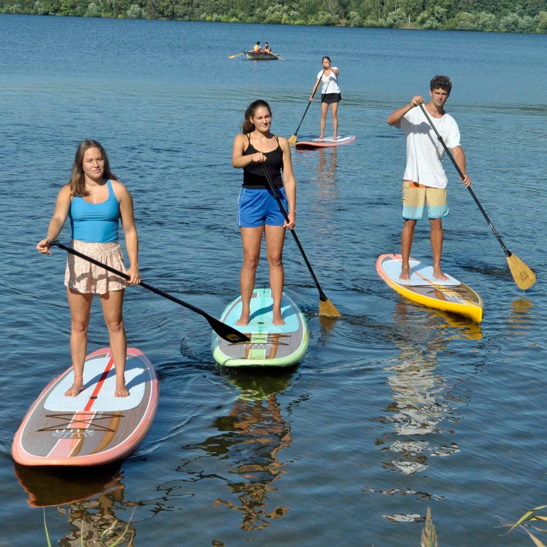 Flera allround-SUP-brädor från SUN Paddleboard – hårda glasfiberbrädor med wood-design
