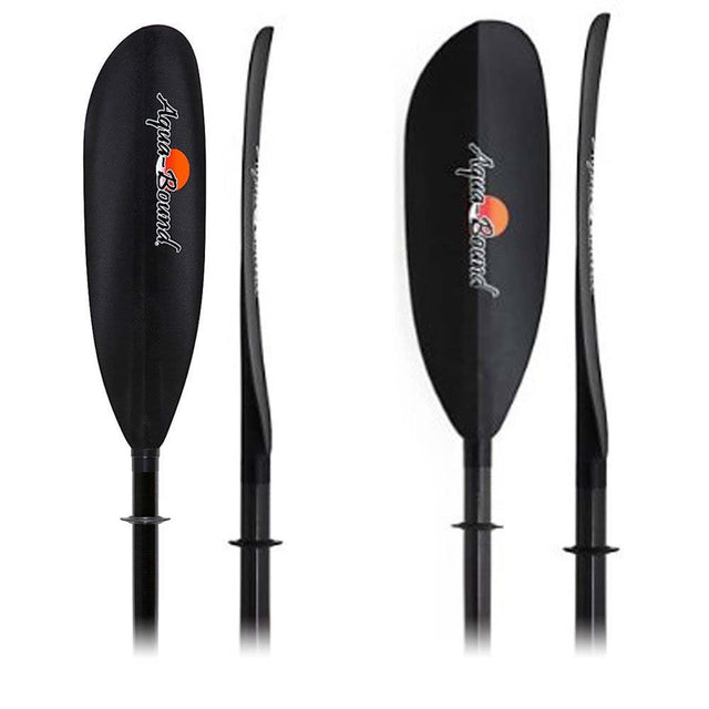 AquaBound Sting Ray och Manta Ray paddelblad i kolfiber – visar paddelprofiler för låg och hög vinkel
