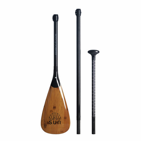 SUN Bamboo Fusion – 3-delad SUP-paddel med bambudesign och kompositblad, lätt att ta med och justerbar i längd.
