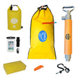 Komplett säkerhetspaket för kajakpaddling med uppblåsbar flottör, länspump, visselpipa, paddle leash, kajaksvamp, vattentätt mobilfodral och 15L drybag – allt du behöver för trygg paddling