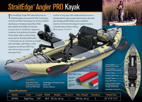 Straitedge Angler PRO – uppblåsbar fiskekajak med dropstitch-golv för stående fiske och stabil paddling.