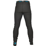 Svarta, åtsittande underställsbyxor/leggings från Peak UK. Visar blå logotypdetaljer på linning och vrist