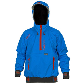 Tourlite Storm Hoody i blått – paddlingsjacka framifrån med huva och justeringar