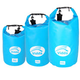 Vidda Drybag kit med tre vattentäta påsar för torrförvaring i storlekarna 5, 10 och 20 liter, perfekt för packpåse kajak