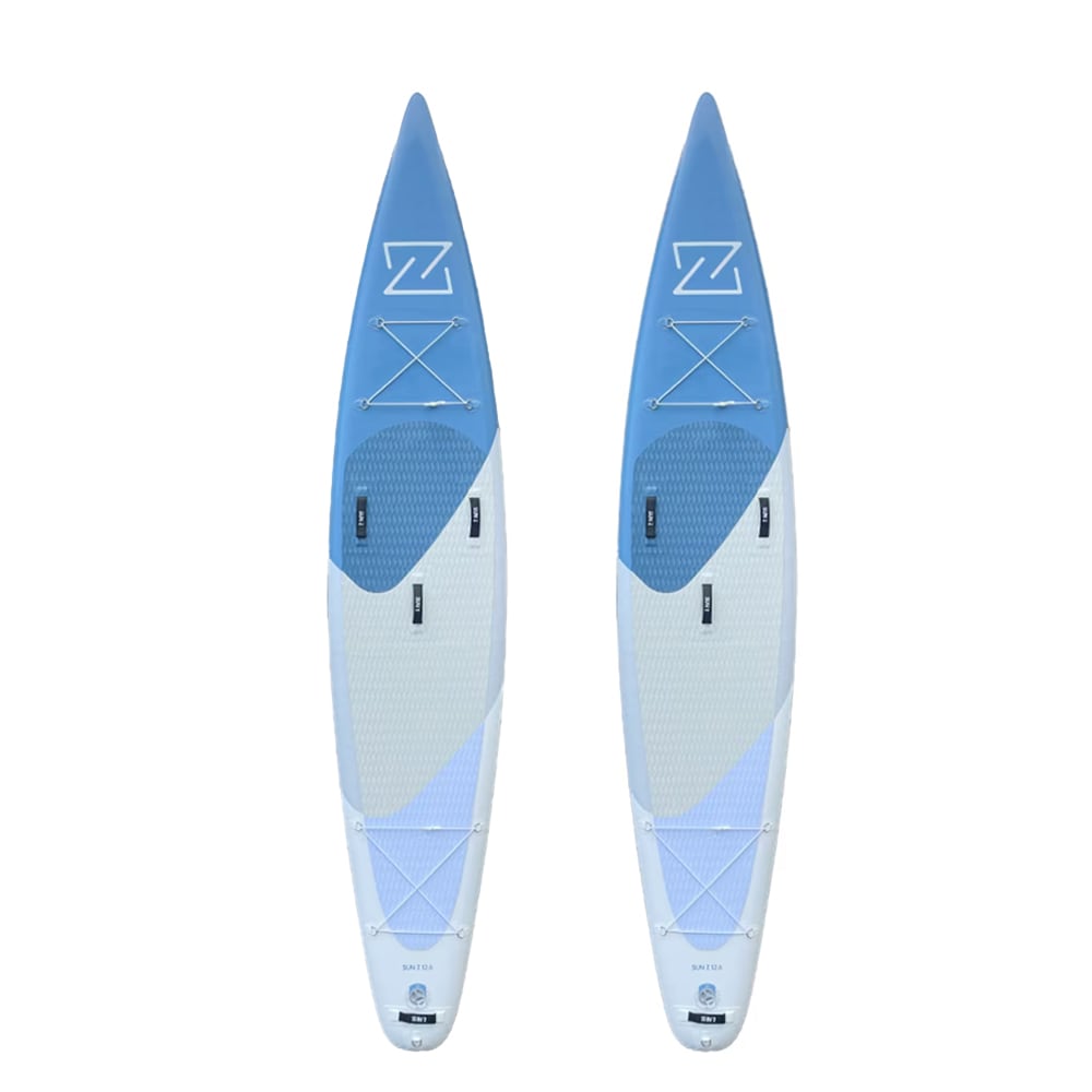 Två uppblåsbara Sun Z 12'6" SUP-brädor – snabba touringmodeller för långa turer