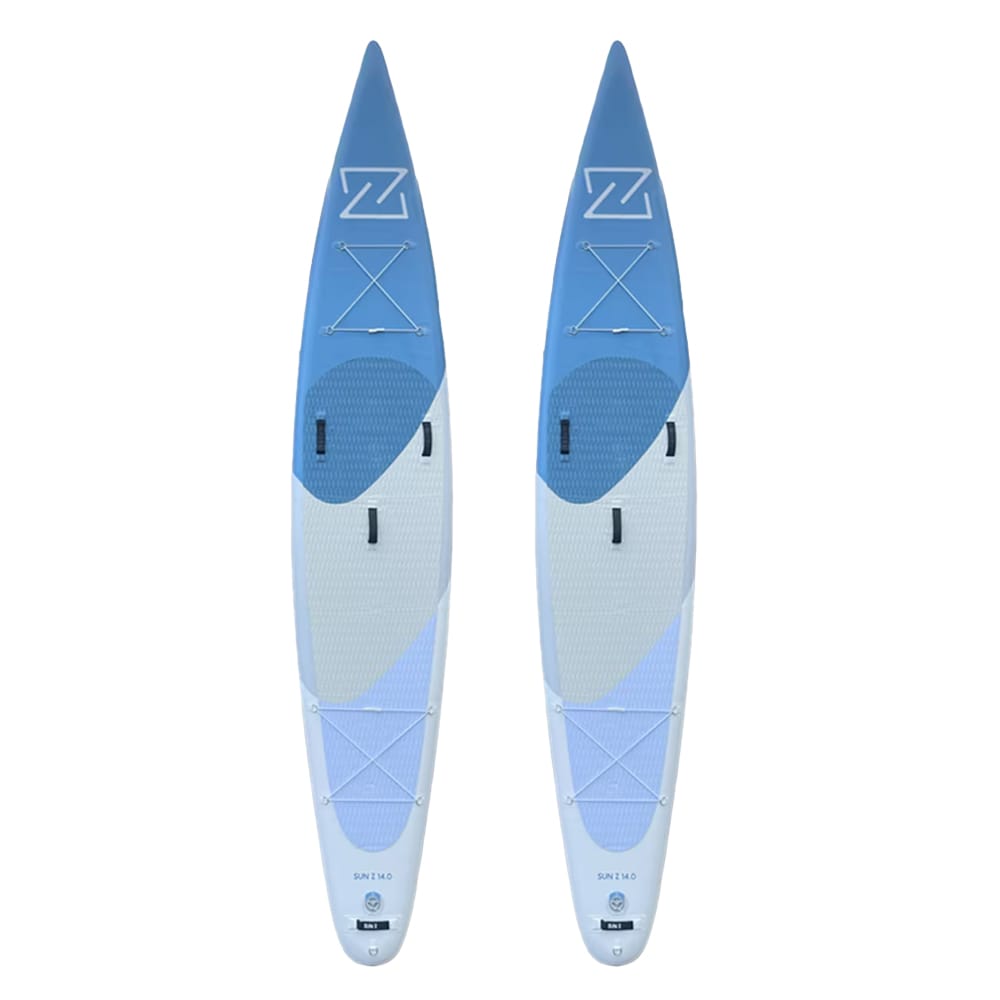 Två uppblåsbara Sun Z 14'0" SUP-brädor – långa touringmodeller för snabb paddling