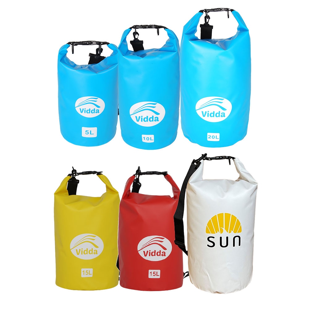 Komplett drybag-set med vattentäta påsar från Vidda och SUN Paddleboard – 5L, 10L, 15L, 20L med rullstängning och flytförmåga, perfekt för kajak, SUP och friluftsliv